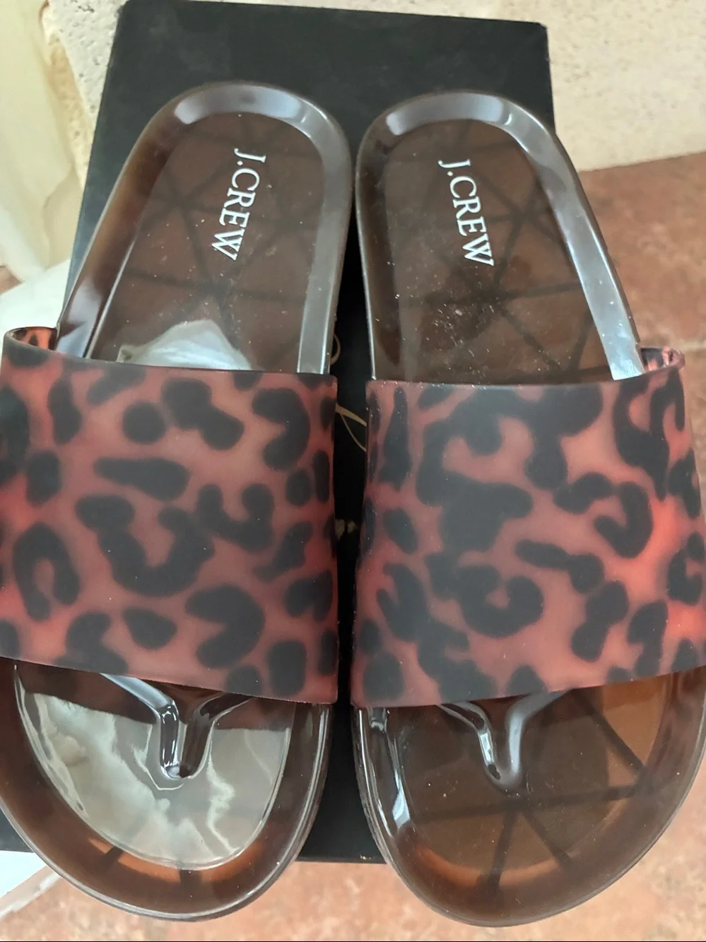 J. Crew Brown and Black  Tortoise Pool Slide Sandals